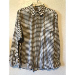 Surrey Button Down L/S Shirt White with Brown Gray Checks Size 17 - 34/35 NWOT